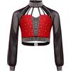 dPois Top Corto da Danza Classica Moderna Bambina Manica Lunga Maglietta Sportiva da Pattinaggio Artistico con Strass Felpa da Allenamento Ballo di Strada