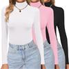 Ekouaer Donna Confezione da 3 Maglie Termiche a Maniche Lunghe con Collo Alto Elasticizzate Aderenti T-Shirt Nero + Bianco + Rosa S