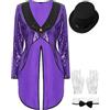 CHICTRY Blazer Donna Elegante Costume Da Circo Giacca Lunga Velluto Capotto Frac Con Paillette Costume Da Festa Di Halloween Carnevale Cospaly Viola B M