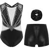 Freebily Body Ginnastica Artistica Bambina Balletto Leotards con Pantaloncini e Fascia per Capelli Body Danza Classica Moderna con Strass Abito da Pattinaggio Artistico Bianco&Nero 9-10 anni