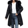 Generisch Piumino da donna invernale caldo con collo in pelliccia, giacca invernale antivento parka a maniche lunghe, con chiusura lampo, elegante giacca da donna, Nero , 6XL