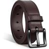 VONMELLI Cintura da uomo in pelle priva di nichel, approvata TSA, non metallica, cintura per jeans con fibbia nera ipoallergenica, Caff, L:Fit Waist Size 41-45