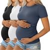 Ficerd Pacco da 3 Maglie maternità Donna in Cotone | Top Gravidanza, a Maniche Corte, Con Pieghe Laterali, E Tessuto a Costine, Estate, Per Future Mamme, Lavoro, Informale