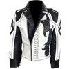 MERCH ATTIRE Giacca da uomo in pelle stile western nero e bianco con frange borchiate