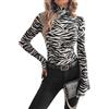 LCDIUDIU Top Corti Sexy in Rete Trasparente da Donna con Collo Alto, Retro Nero Bianco A Maniche Lunghe con Stampa Zebrata, Maglia Trasparente, Camicetta, Sexy Aderente Y2K, T Shirt da Festa E Club