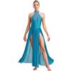 dPois Vestito da Ballo Lirico Contemporaneo Donna Senza Maniche Abito da Danza Classica Moderna Vestito da Pattinaggio Artistico Costume da Ballo Latino Americano Azzurro XXL