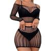 XIUSEMY Set Lingerie Donna: Babydoll Sexy in Rete Fischnetz, Bodystocking da Notte, Taglia Unica(Nero-19)