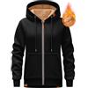 Lonya Felpa Donna con Zip Inverno Elegante Pile Felpe Cappuccio Giacca Sportiva Sweatshirt Casual Classico Cerniera Hoodie Nero,S