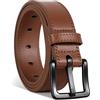 VONMELLI Cintura da uomo in pelle priva di nichel, approvata TSA, non metallica, cintura per jeans con fibbia nera ipoallergenica, Marrone, L:Fit Waist Size 41-45