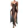 Generisch Set lingerie leopardato abito pigiama passionspyama e perizoma 2 pezzi tuta sexy donna, caffè, L