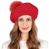 Brillabenny Basco Berretto Donna Lana Cashmere PON PON Pelliccia Vera Cappello Cuffia Donna Hat cap Luxury (Rosso Red)