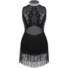 Mufeng Abito da Ballo Latino Americano con Nappa per Bambina e Ragazze Leotard con Paillettes Frange Vestiti da Ballerina Senza Manica Abito da Rumba Samba Salsa Nero 9-10 Anni