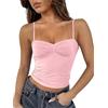FOFAINWE Top da donna senza maniche scollo a cuore Crop canotta senza schienale spalline plissettate Y2K Camis, Colore: rosa., XS
