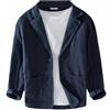 GIBZ Giacca da Uomo in Lino Blazer Sportivo a 2 Bottoni Blu Navy S