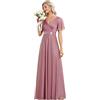 Ever-Pretty Vestito da Cerimonia Maniche Corte con Volantes Scollo a V Stile Impero Linea ad A Lunghezza del Piano da Donna Orchidea 38
