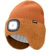 ATNKE LED Illuminato Berretto Cappello con Paraorecchie,USB Ricaricabile 4 LED Corsa Cappello Lampada Invernale Calda Pile Foderato Lavorato Beanie Regali per Uomo e Donna