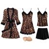 QraraZL Donna 4 Pezzi Set Pigiama in Raso Pizzo Kimono Vestaglia Pigiama Set Sexy Negligee e Pantaloncini Camicia da Notte 4 Pezzi, con Imbottitura Petto Leopardo XXL