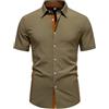 MakingDa - Camicia da uomo a maniche corte, slim fit, elasticizzata, casual, con bottoni, per matrimoni e feste estive, Verde militare, XL