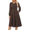 GRACE KARIN Vestito A-Line Donna in Cotone e Poliestere con Effetto Tessuto Bicolore, Scollo Classico, Tasche Aperte sui Fianchi Marrone XXL