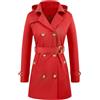 Yuson Girl Trench Donna Doppiopetto Cappotto Classico Trench Impermeabile con Cappuccio Leggero Parka Windbreaker Giacche Primaverile Autunnale Antivento Trenchcoat con Cintura(Rosso, M)