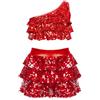 Freebily Vestito da Ballo Bambina Latino Americano Monospalla Abito da Ballo Tango Paillettes Crop Top Canotta + Gonna di Danza Classica Culottes Vestito da Pattinaggio Jazz Rosso 7-8 Anni