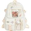 LYEAA Zaino Kawaii con spille e ciondolo animale di peluche, for donne e ragazze, stile preppy, in PVC, stile patchwork, trasparente, zaino for la scuola, grande capacità, Stile D, beige, 40 x 30 x 11