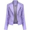 Valtorixia Giacca casual da donna in ecopelle 2025 primavera alla moda abiti da moto leggero classico con doppia cerniera, Viola chiaro, 3XL