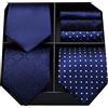 HISDERN Lotto 3 PCS Cravatta da uomo Polka Dot Check Stripe tinta unita Festa di nozze Fazzoletto Cravatta e fazzoletto - Set multipli
