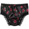 Satini Raso Pizzo a Balze Femminuccia Culotte Slip Mutandine Biancheria Intima (Nero - Rose Rosse, XXL)