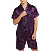Sanraflic Pigiama da uomo a maniche corte in raso con pantaloncini, Viola, M