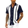 CTU Camicia da bowling vintage da uomo, in cotone e lino, a maniche corte, con bottoni, top estivo