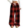WINKEEY Pantaloni Pigiama Donna Invernali in Flanella Pantaloni comodi e morbidi in pile con stampa leopardata per la casa,Quadri rosso e nero L