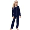 Verve Jelly Pigiama da bambina a maniche lunghe abbottonato Set da salotto Pigiama da notte Camicia da notte Pantaloni Pigiama da 2 pezzi Blu navy 140 9-10 anni