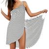 LumiSyne Bikini Copricostumi e Parei Donna Abito da Spiaggia Costumi da Bagno Copricostumi Vestito a Righe Moda Scollo a v Sexy Vestito Senza Maniche Mare,Bianco,L