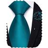 Hi-Tie - Cravatte da 160 cm e 178 cm extra lunghe da uomo in seta, con fermacravatta e spilla con fiore, Blu ottanio, 70''(178cm)