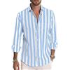 ZouoYYii Camicia da uomo casual alla moda a maniche lunghe abbottonata camicia da lavoro a righe abbigliamento in cotone, Azzurro, L