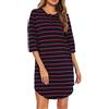 Vlazom Camicia da Notte Donna Cotone a Righe Manica 3/4 con Tasche Lunga Fino Ginocchio，Blu Navy + Rosso，XXL