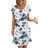 Onsoyours Donna Estivo Abito Chiffon Girocollo Sera Vestiti da Cerimonia Fiori Stampati Manica Corta Mini Abiti Leggero E Traspirante Casual Vestito con Volant B12 Blu XL