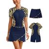 SHEKINI Donne Two Piece Athletic Short Sleeves Surf Zip Boyleg One Piece Rash Guard Costumi da Bagno e Swim Rock, Stampa Blu Intenso, L