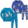 LOLPIP - Pigiama per ragazzi, motivo con dinosauri, razzi, camion e squalo, a maniche lunghe, 4 pezzi, biancheria da notte, set di pigiami, 2-14 anni, 5 anni