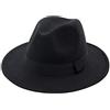 SRTUMEY Fedelini da donna e da uomo, nastro semplice, tesa larga, cappelli fedora, panama morbido per donne, uomini, jazz, cappelli britannici per uomini, Nero, M