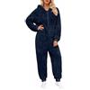 Genérico Pigiama in peluche tuta tipo Onesie morbido e confortevole abbigliamento da domir lungo un colore con cappuccio pigiama in peluche tuta invernale per donna calda e imbottita, Marino, XL