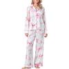 LYSINK Set pigiama da donna in raso con stampa a fiocco in 2 pezzi, a maniche lunghe, con risvolto e bottoni, A-a-rosa, S