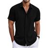 Neteson Camicia Lino Uomo Manica Corta Camicie Estiva Casual con Bottoni | Shirt Lavoro Tinta Unita Camicia da Spiaggia Vacanza