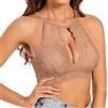SHEKINI - Reggiseno bralette con scollo alto in pizzo per donna, imbottito, senza ferretto, top corto floreale, reggiseno in pizzo, Colore: rosa carne., M