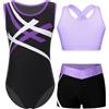 Yeahdor Set da Ginnastica da Bambina 3 Pezzi Reggiseno Crop Top Sportivi + Pantaloncini + Body da Pattinaggio ArtisticoCompleto Balletto Danza Moderna Saggio
