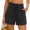 zffriction Pantaloncini da Donna con Coulisse Elastica e Tasche Pantaloni Estivi Casual (IT, Testo, M, Regular, Regular, Nero)