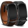 KEMISANT Cintura Cricchetto 2 Pezzi, Cintura Uomo 35mm Pelle Scorrevole Regolabile Regalo Adatta Pantaloni Casual Jeans(Nero/Marrone scuro,115cm/32-38 vita regolabile)