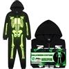 Get Trend Tuta Intera Bambino Adolescenti 5-14 Anni, Bagliore al Buio Scheletro Pile Pigiami Interi, Regalo Ragazzo (13-14 Anni, Nero)