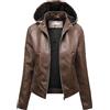 KHIRVWL Giacca in Pelle da Donna Giacca e Tasche con Cerniera Giacca da Moto retrò a Maniche Lunghe Giacca da Donna in Finta Pelle con Cappuccio Giacca da Moto Casual Giacca Autunnale e Invernale